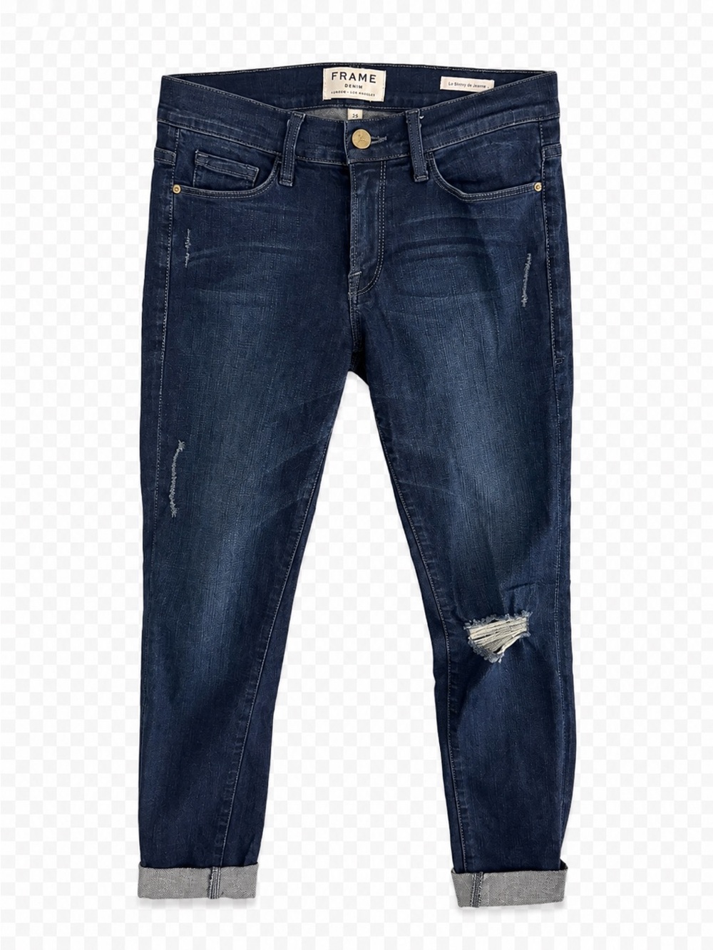 FRAME Denim Le Skinny de Jeanne Distressed Dark Wash Jeans 28